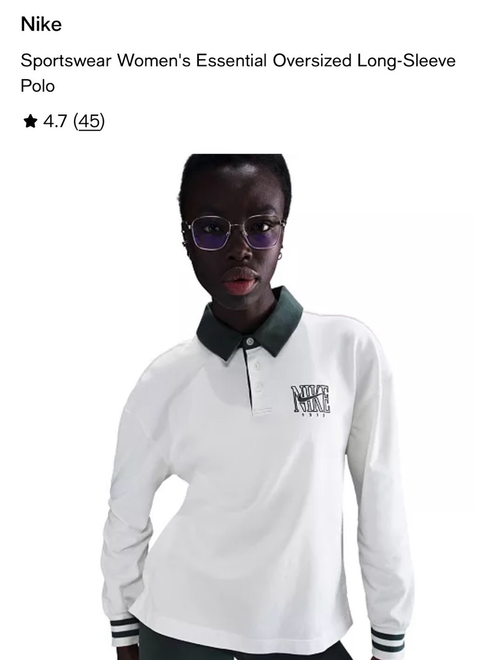 Nike White Long-Sleeve Polo with Dark Green Collar and Striped Cuffs